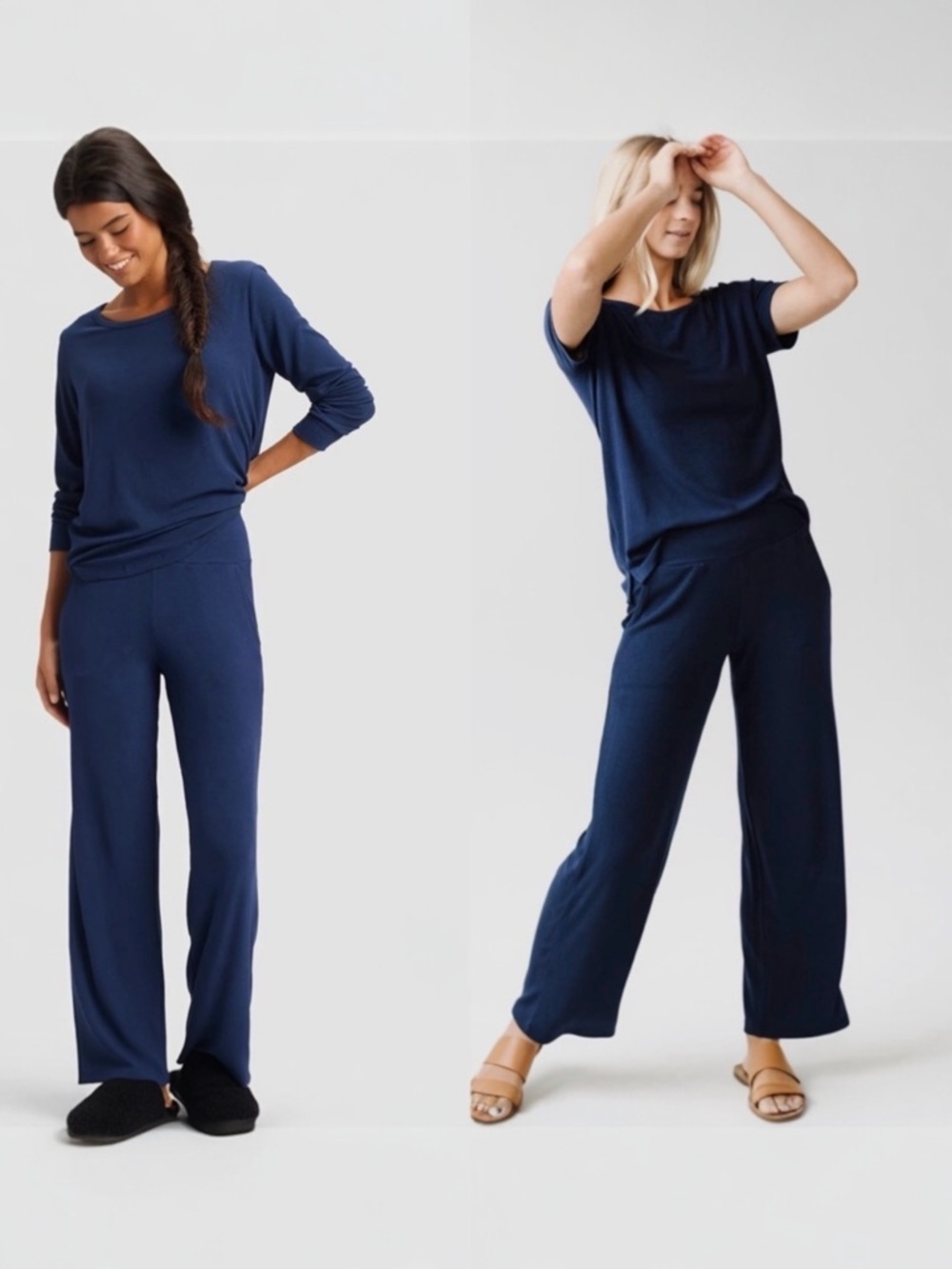 Cozy Earth Women's Rib Knit Bamboo Lounge Pull On Pajama Pant Size Small Navy - Picture 4 of 11